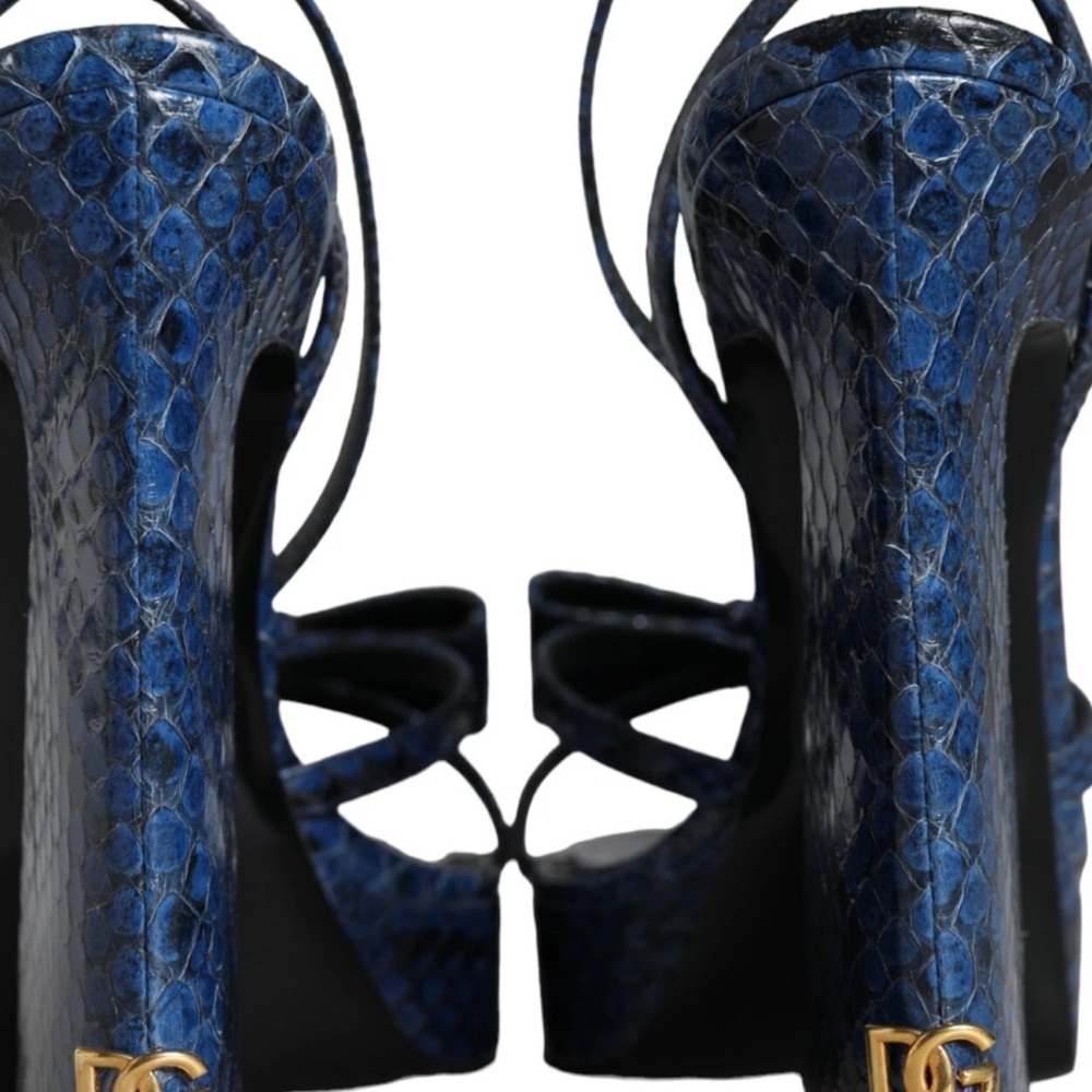 Dolce Gabbana Python Leather Blue Platform High H… - image 4